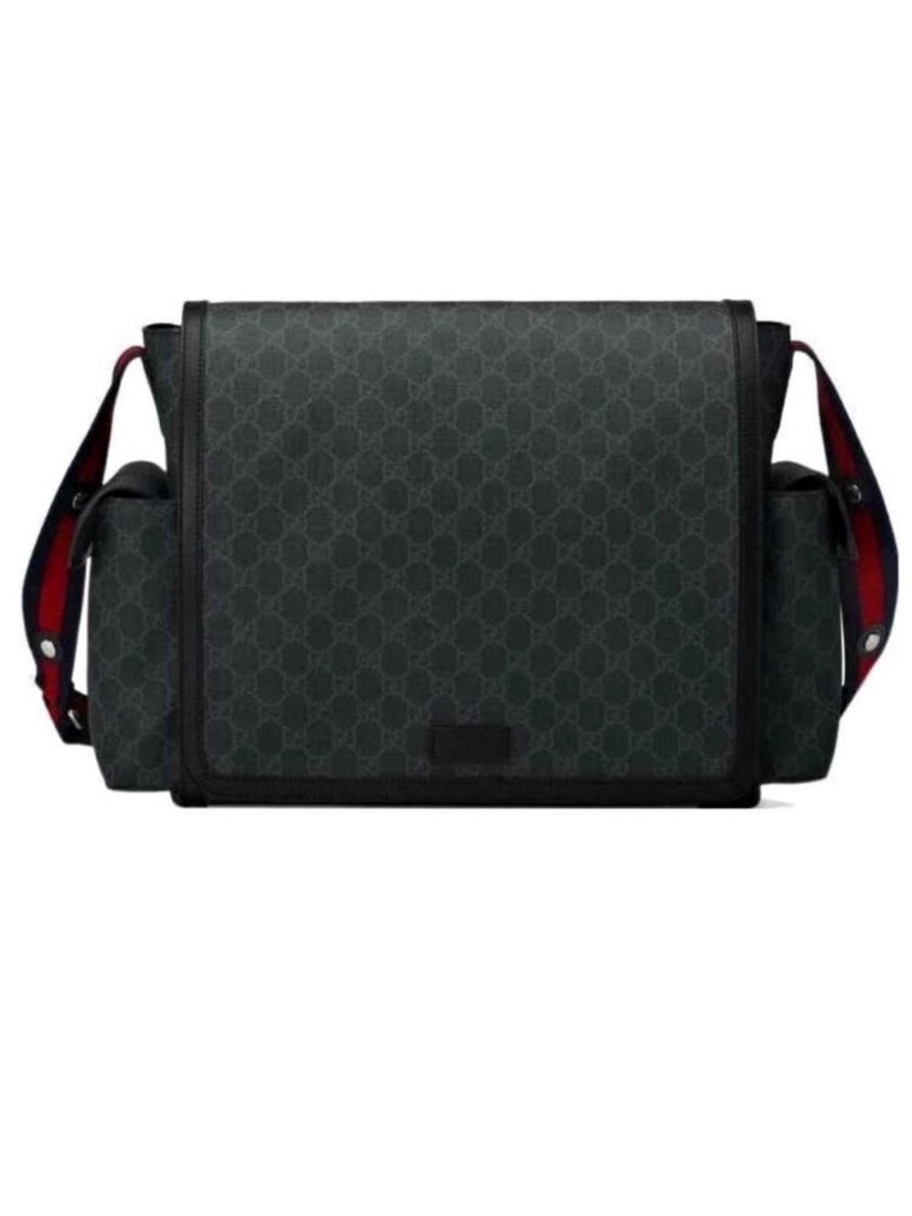 Gucci Dark Gray GG Messenger Bag with Red-Blue Strap